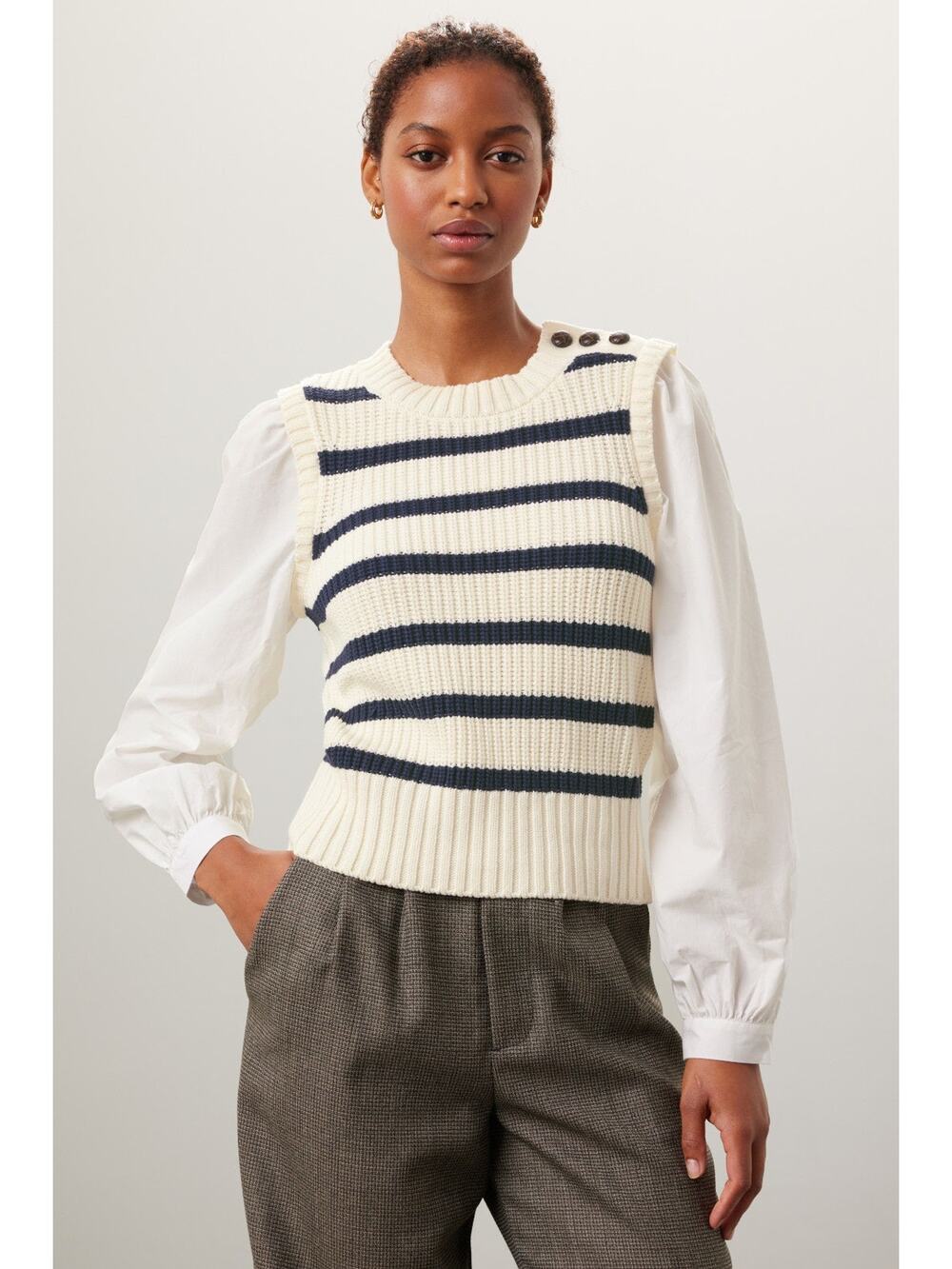 Rails Bambi White Cream Striped Knit Mixed Media Top Size XL